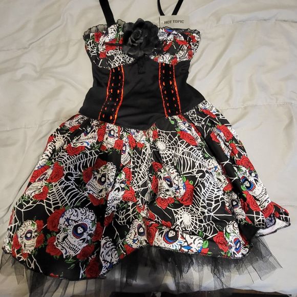 NWT Lip Service/Hot Topic Sm Day Of The Dead Skull Dress - Picture 3 of 6
